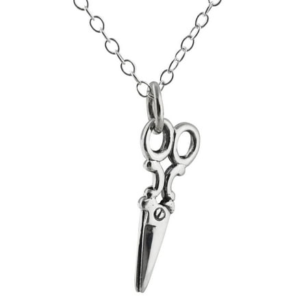 Small Sterling Silver Charm Sterling Silver Small Scissor Charm Pendant Necklace, 18