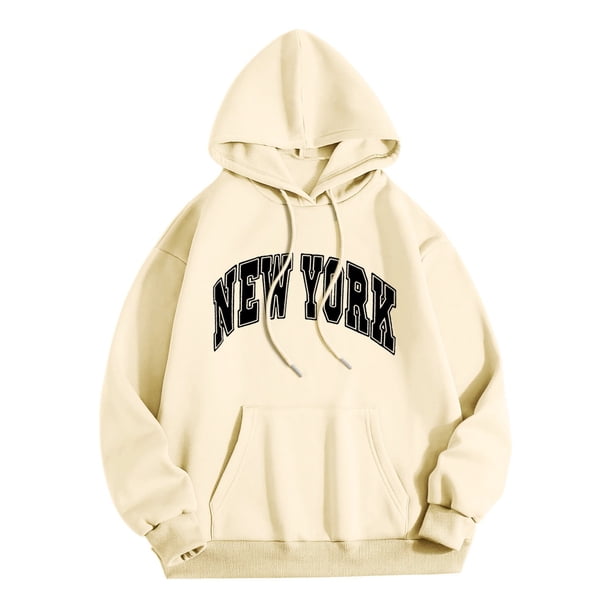 Sudadera con capucha Gibobby con estampado de letras para Mujer Beige S