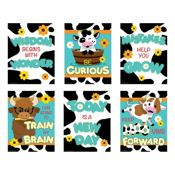 Fun Express 16" x 20 3/4" Cow Motivational Classroom Poster Set - 6 Pieces