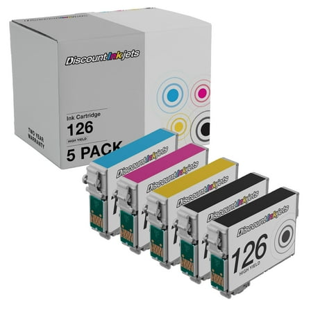 DI Ink Cartridge Replacements for Epson 126 HY (Combo Set, 5 pack) Compatible with Stylus NX330, NX430 WorkForce 435, 520, 60, 630, 633, 635, 645, 840, 845, WF-7010, WF-7510, WF-7520, WF-3520