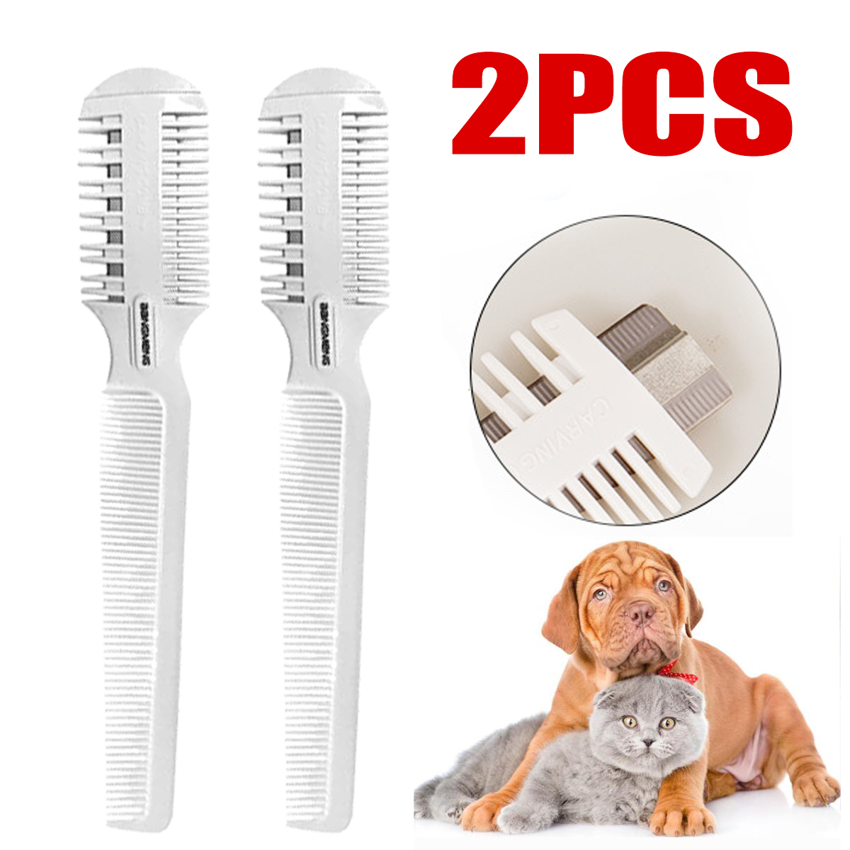 2Pieces Pet Razor Comb, Sharp Hair Cutting Comb, Double Edge Hair