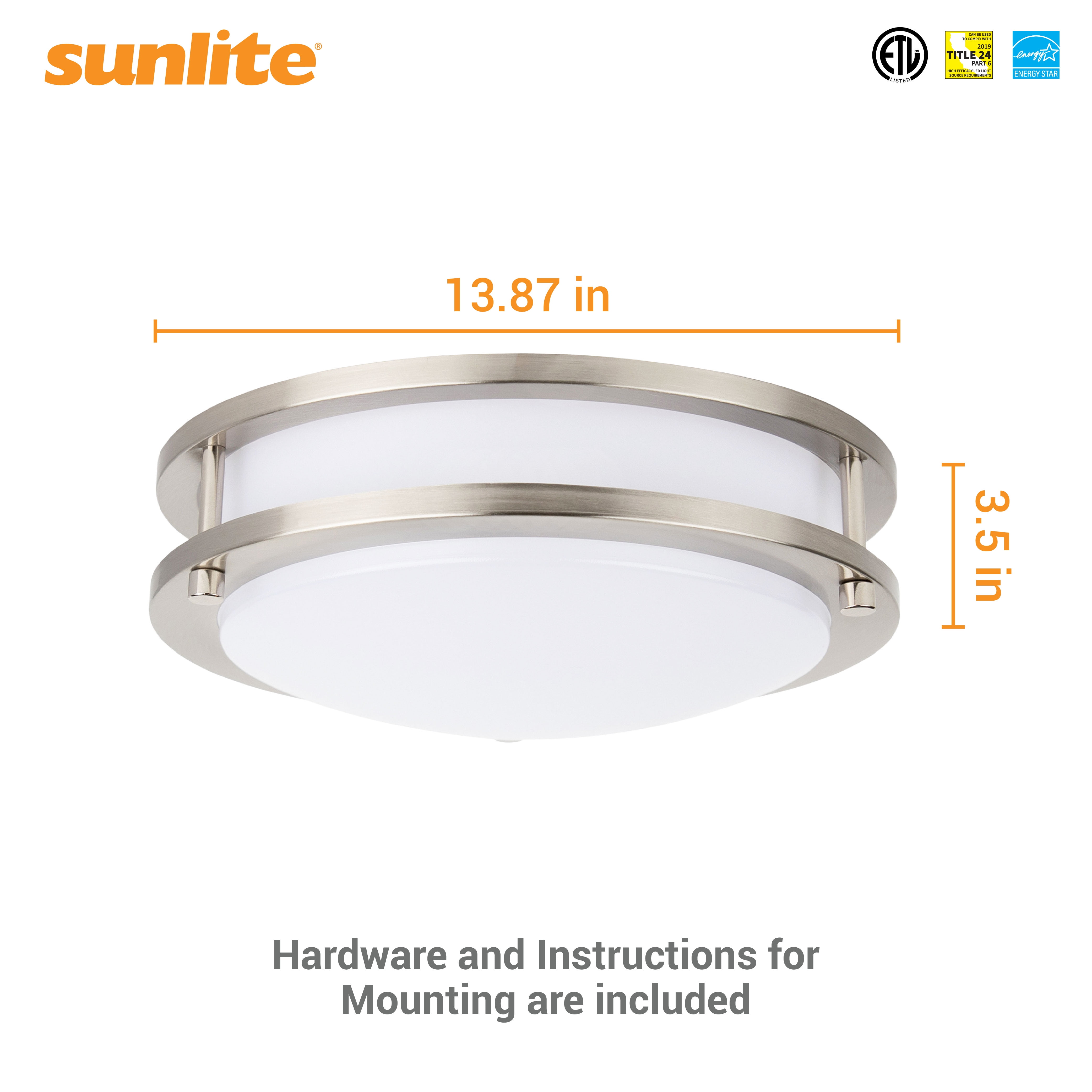 Sunlite 88489 10” Decorative Flush Mount Ceiling Light Fixture, 15 Watts, 1050 Lumens, Color Selectable 27K/30K/35K/40K/50K, Dimmable, 90 CRI, 120 Volts, ETL Listed, Title-24 Compliant