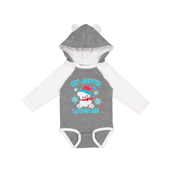 Inktastic Polar Bear My Auntie Loves Me in Santa Hat with Snowflakes Boys or Girls Long Sleeve Baby Bodysuit