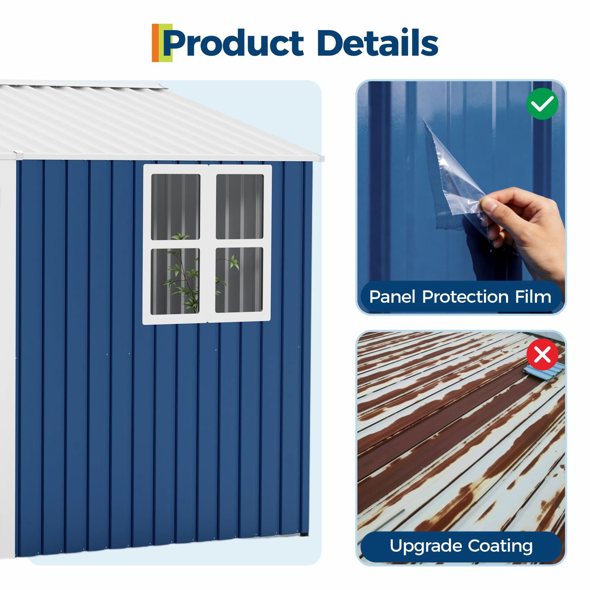8x10 FT Outdoor Storage Shed,450CU.T Metal Tool Shed with Clear Window, Lockable Doors,Large Garden Storage Box with Sloping Roof，Sheds&Outdoor Storage for Backyard Garden Patio Lawn, Blue