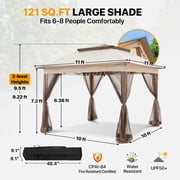 COOS BAY 11x11 Pop-Up Instant Gazebo Tent with Mosquito Netting Outdoor Canopy Shelter with 121 Square Feet of Shade, Beige