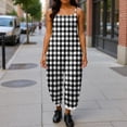thumbnail image 4 of JULMCOMO Plus Size Jumpsuits for Women Plaid Print Tie Strap Scoop Neck Loose Fit Overalls Sleeveless Vacation Casual Jumpsuits Black 4XL, 4 of 5