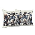 thumbnail image 5 of Ambesonne Musician Animals Throw Pillow Cover Pack of 2, Wolf Bear Monkey, 2 Pcs-24" x 24", Lavender Blue Brown White, 5 of 5