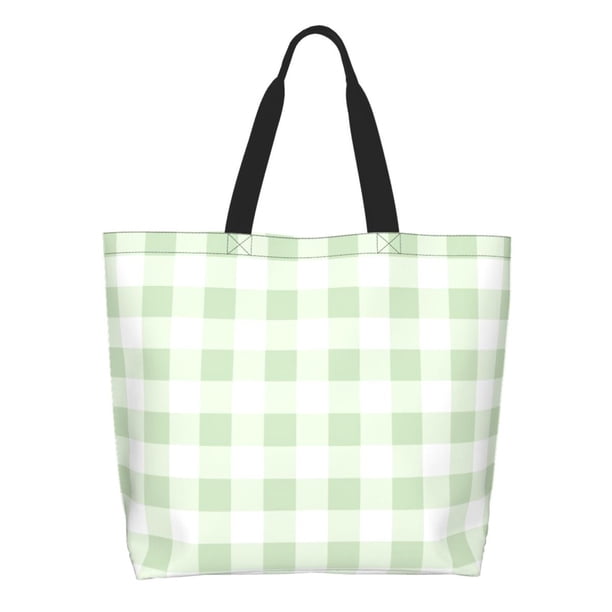 Balery Pistachio Green Checkboard Bolsa Tote Estilo Estético con Cremalleras, Bolsa de Hombro, Bolsa de Compras Grande y Plegable