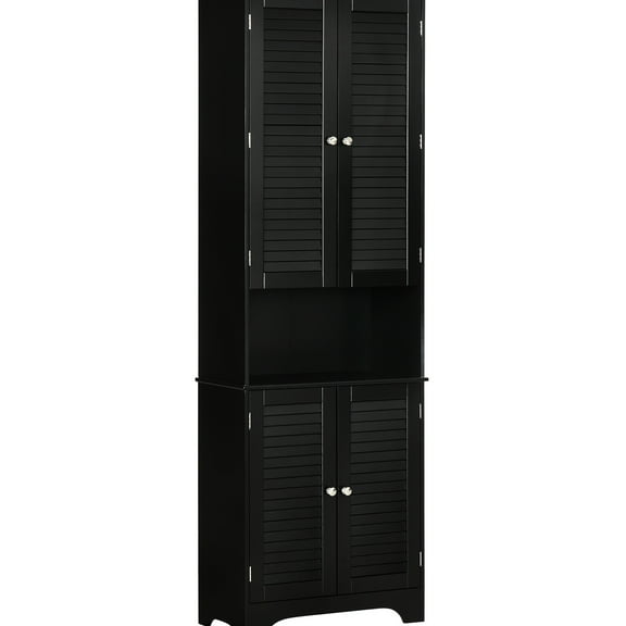 Bathroom Storage - Tall Narrow Black Freestanding Cabinet With Doors And Adjustable Shelf, Countertop For Bathroom, Living Room, Office, Entrance 2 Cabinets, Shelf Space, Entranceway