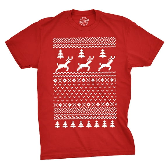 Reindeer Ugly Christmas Sweater T Shirt Funny Holiday Party Vintage Pattern Tee Graphic Tees