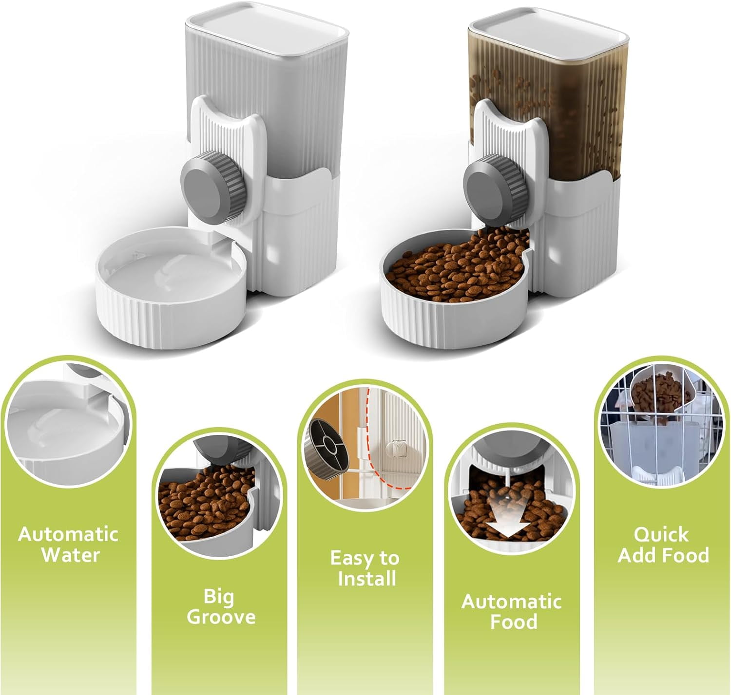 1L Auto Gravity Pet Feeder and Waterer Set Kennel Feeding Station Crate Feeder Dish Adjustable for Rabbit Puppy Cats Ferret