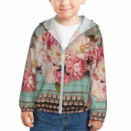 

Lukts Vintage Typewriter Floral Print Children s Long-Sleeved Sun Protection Clothing Hooded Sweatshirts for Boys and Girls Outdoor Sports-18 Months