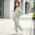 thumbnail image 5 of BXJX Girls Cotton Outfit Sets Long Sleeve, 2 Piece Pullover School Sweatshirts and Jogger Pants Sets Green Size 1-2 T, 5 of 9