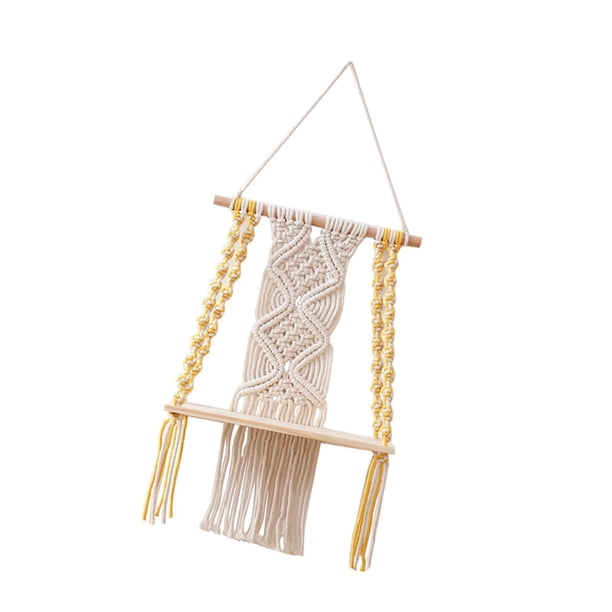 Estante bohemio para colgar en la pared, estante colgante de madera, fácil de usar, decoración del hogar, estante bohemio, estante de macramé para