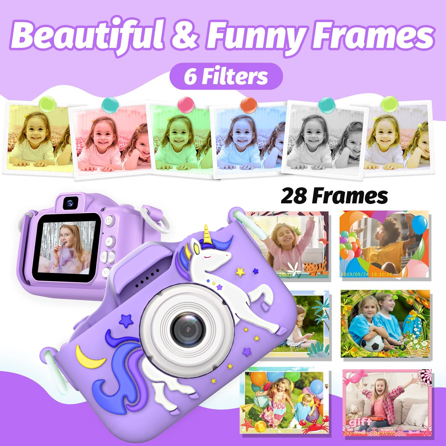 MOPO Kids Digital Camera, Unicorn Design, Purple photo 2