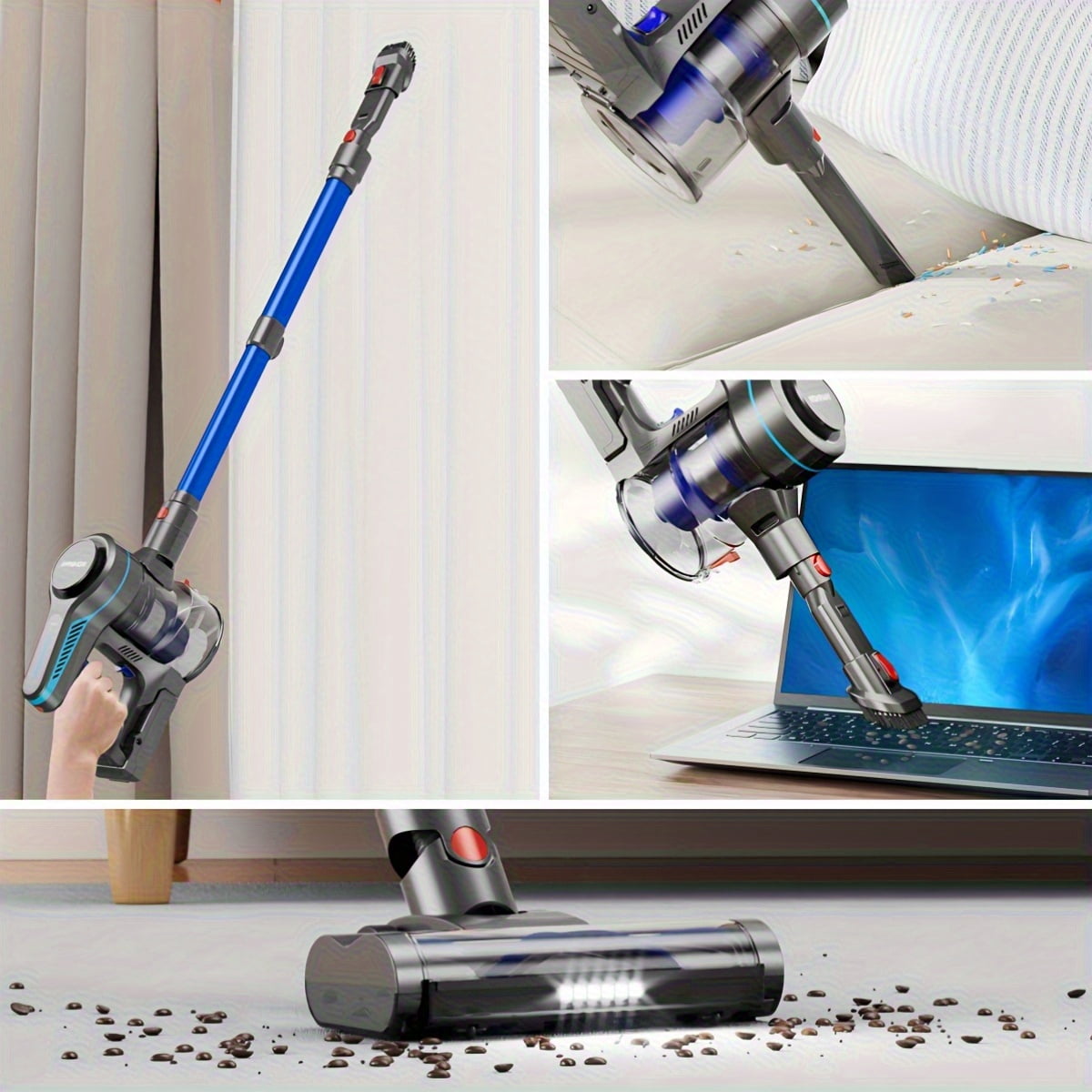 Cordless Vacuum Cleaner, 30Kpa Powerful Stick Vacuum With 45min Runtime, Anti-Tangle Vacuum Cleaners For Home, 50.72oz Dust Cup, Rechargeable Wireless Vacuum For Hardwood Floor Carpet Pet Hair