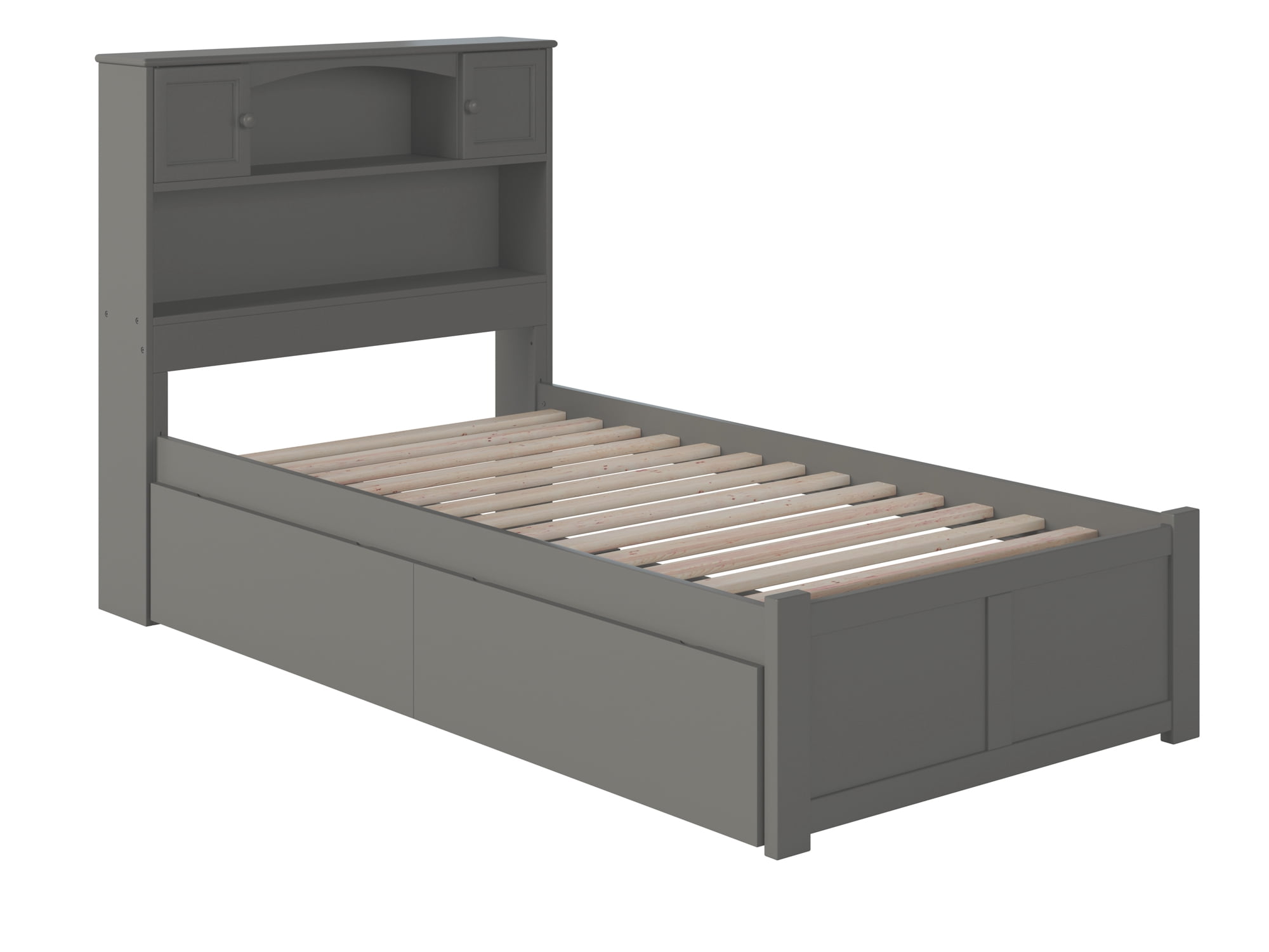 AFI Newport Twin Solid Wood Platform Bed with Footboard & 2 Storage Drawers in Grey