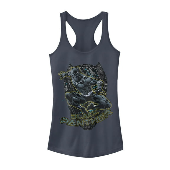 Junior's Marvel Black Panther Mask Outline Racerback Tank Top Indigo Small