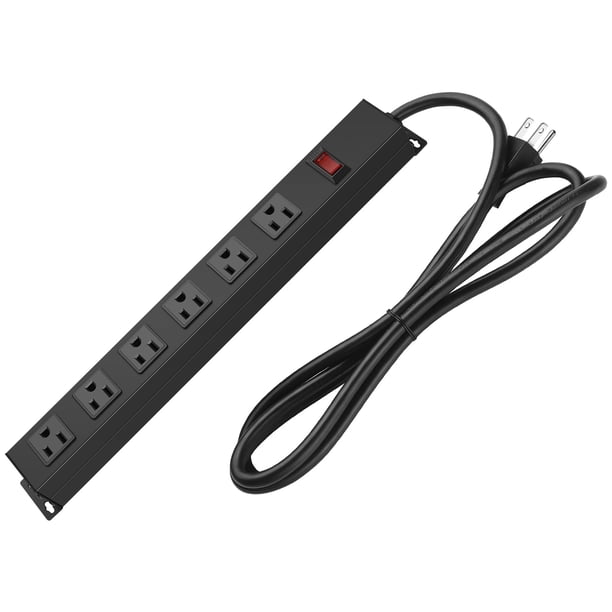 Regleta de alimentación para montaje en pared, toma de corriente montable con 6 salidas de CA, toma de corriente de montaje en aleación de aluminio con interruptor.
