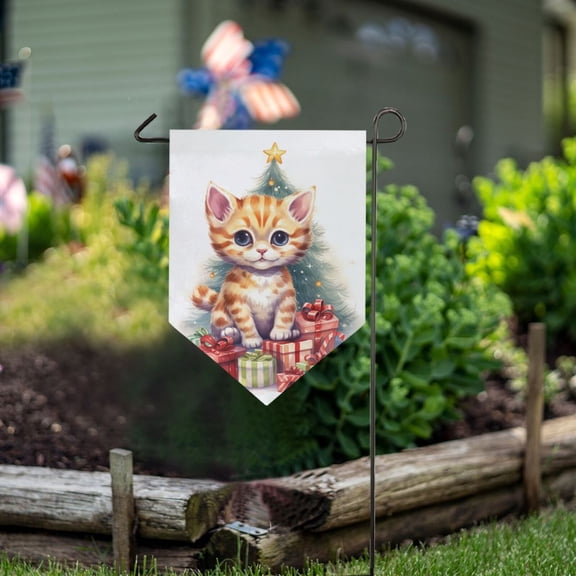 Cat Christmas Tree Gifts Garden Flag 18" x 12.5" Double Sided Yard Lawn Outdoor Decor Small Yard Flags