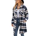 thumbnail image 1 of Abrigo azul marino de largo medio con cuello y cierre de botones, talla M Plaid Chic, 1 of 6