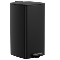 Pirecart Stainless Steel Square Trash Can, 8 Gal Fingerprint-Proof Garbage Bin With Foot Pedal, Soft-Close Lid and Removable Bucket for Kitchen, Office, Home, Black