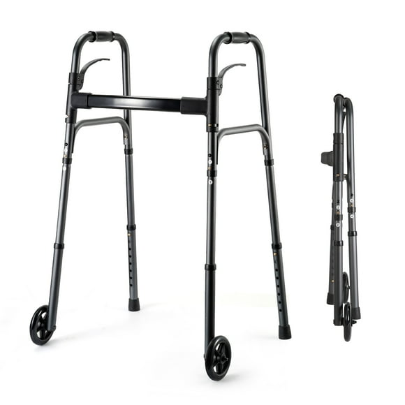 Naipo Déambulateur Standard Pliant à 8 Niveaux, Hauteur Réglable 30,4 Pouces-37,4 Pouces, Gris Canon, pour Aînés, Aide à la Mobilité Légère en Aluminium avec Roues, 300 Lb