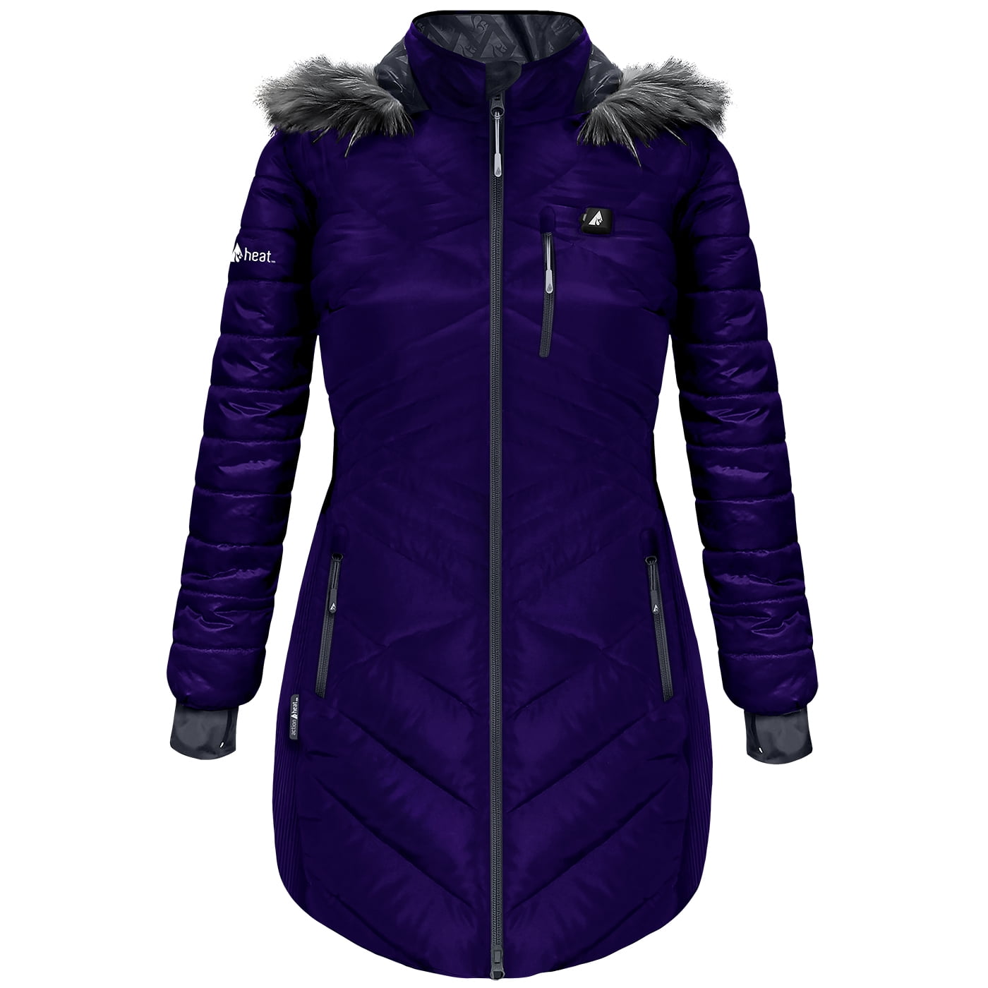ActionHeat Women's 5V Battery Heated Long Puffer Jacket W/ Fur Hood - Indigo - XS