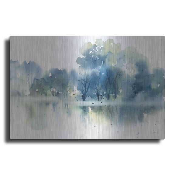 Luxe Metal Art 'Blue Pond Reflections' by Katrina Pete, Metal Wall Art, 24"x16"