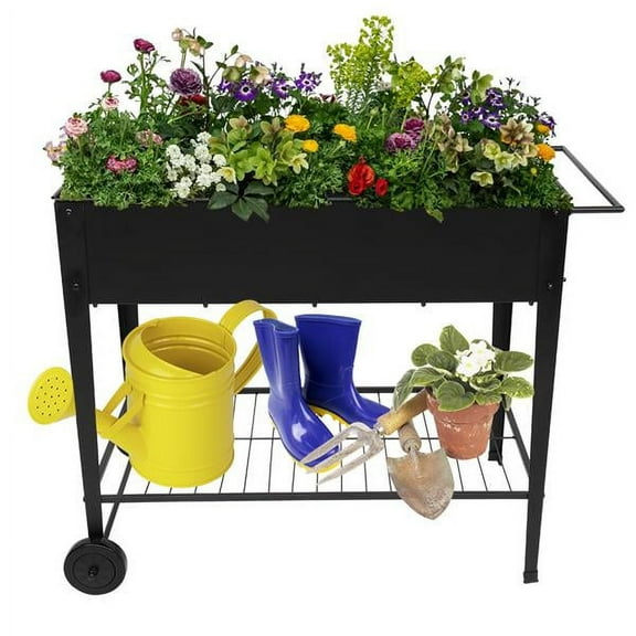 32" Raised Garden Bed Cart with Legs,Elevated Tall Planter Box with Wheels for Patio Backyard Vegetables/Herbs