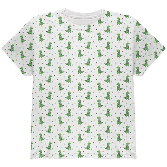 Christmas Tree Rex T-Rex Dinosaur Pattern All Over Youth T Shirt Multi YLG