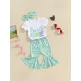 thumbnail image 2 of Bagilaanoe 3pcs Newborn Baby Girl Pants Set Letter Short Sleeve T-Shirt Tops + Flare Trousers + Headband 6M 9M 12M 18M Infant Casual Clothes, 2 of 8