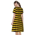 thumbnail image 5 of Ratiio Bee Stripe Print Women's Short Sleeve Dress - Casual A-Line Dress with Side Pockets, Elastic Waist, Comfortable and Breathable Summer Dress, 5 of 8