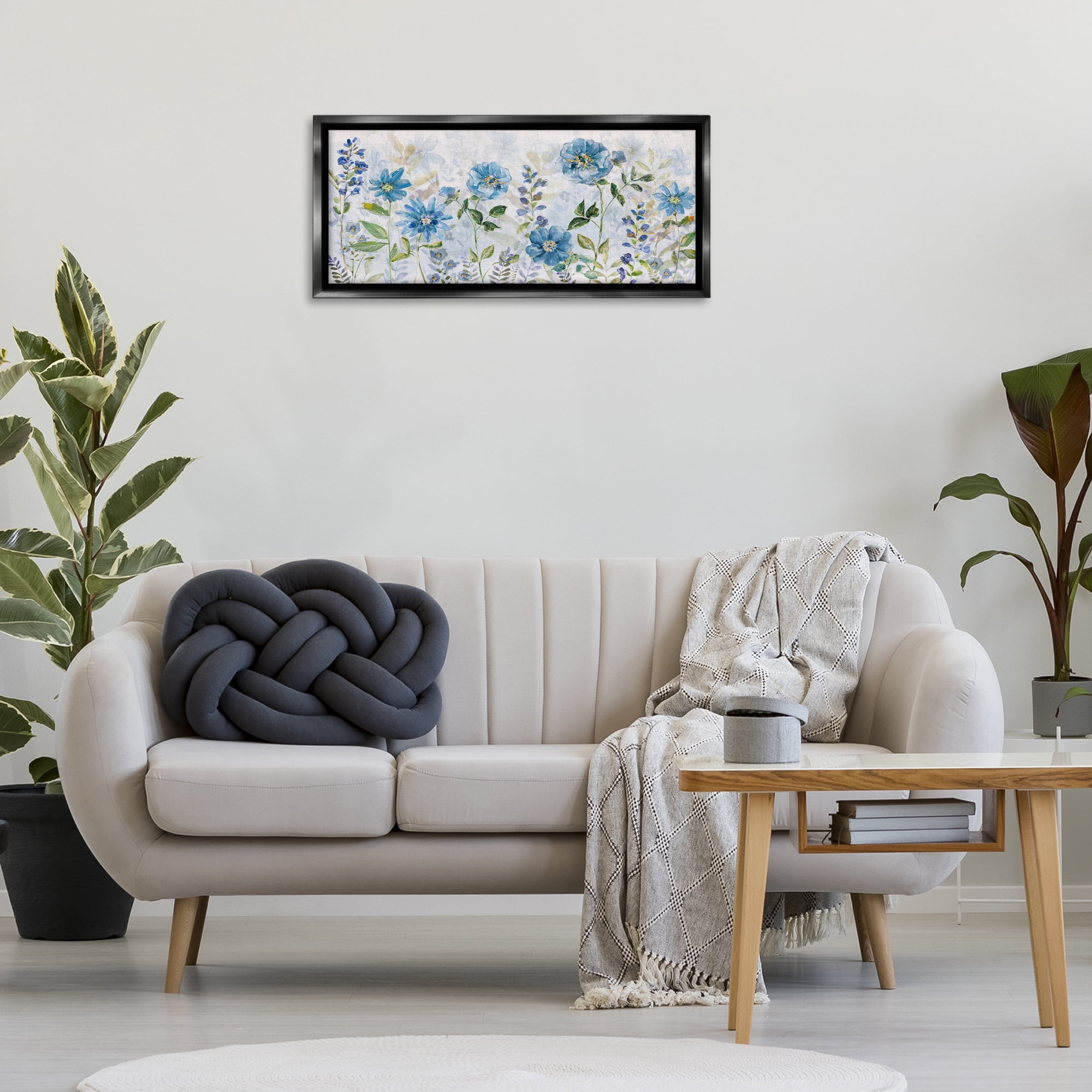 Stupell Industries Wild Blue Poppies Botanical & Floral Painting Black Floater Framed Art Print Wall Art, 31 x 14