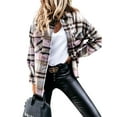 thumbnail image 4 of Womens Casual Plaid Coat Wool Blend Button Down Long Sleeve Shirt Jacket Shackets Black White Grid Spring Fall Winter Coat, 4 of 5