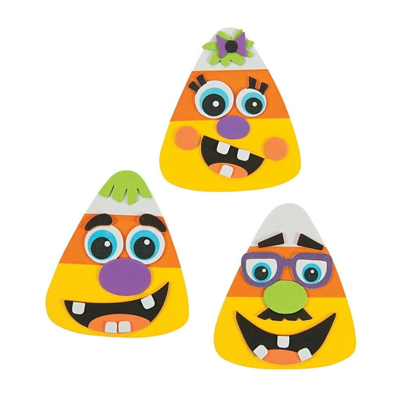 Fun Express Goofy Face Candy Corn Magnet Craft Kit - Halloween Decoration Supplies - 12 Pieces