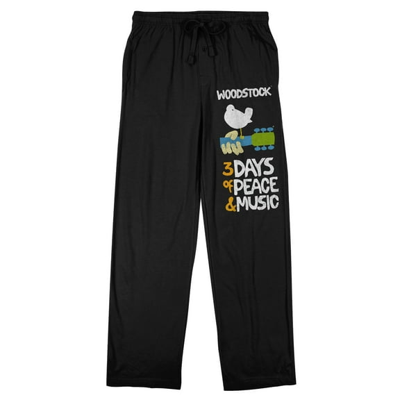 Woodstock 3 Days Of Peace & Music Men's Black Sleep Pajama Pants-Large