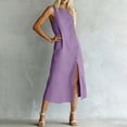 thumbnail image 4 of Odbmxy Women's Midi Length Dresses Cotton Linen Shift Summer Sleeveless Womens Shirt Dresses Button Front Classy Office, 4 of 6