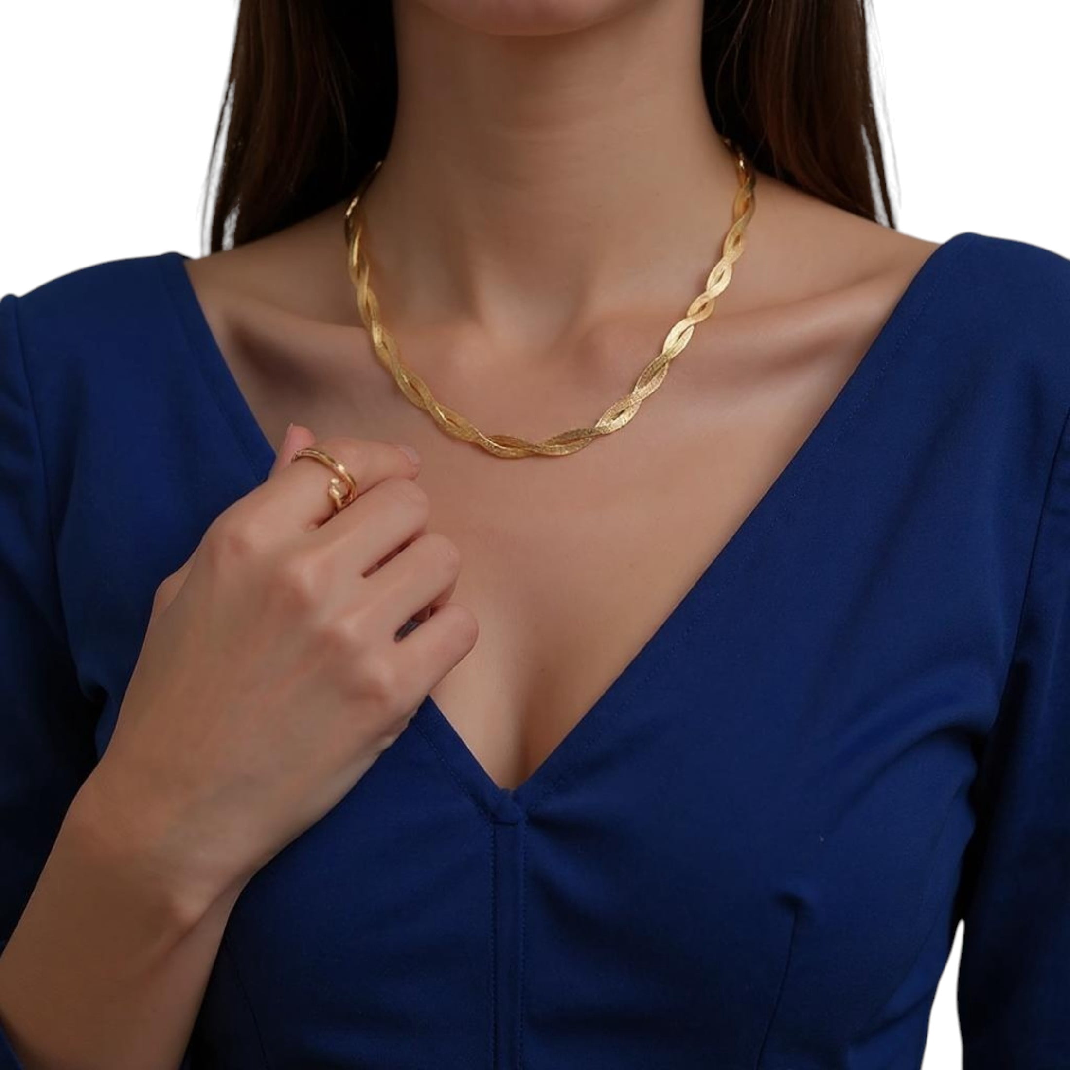 LAPRECIEUZ DE ARTHES JEWELRY Twisted Snake Herringbone Chain 18K Gold over Stainless Steel Necklace, 18 in