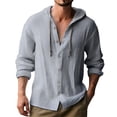 thumbnail image 3 of Mens Hooded Tshirt Solid Color Casual Long Sleeve Top Comfortable Streetwear Pullover Gray M, 3 of 6