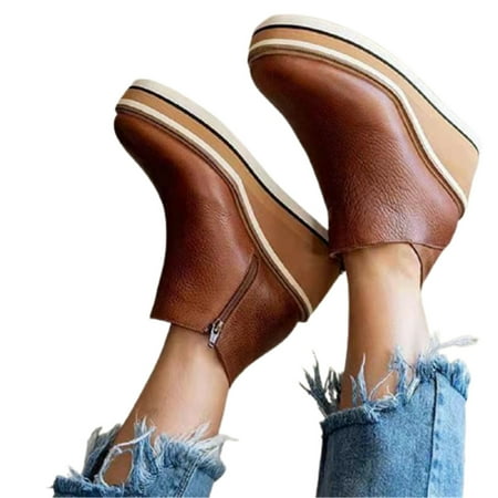 

Toe Faux Suede Stacked Heel Ankle Bootie Fashionable Wedges Casual Shoes Fashionable Low Boots 35 Coffee