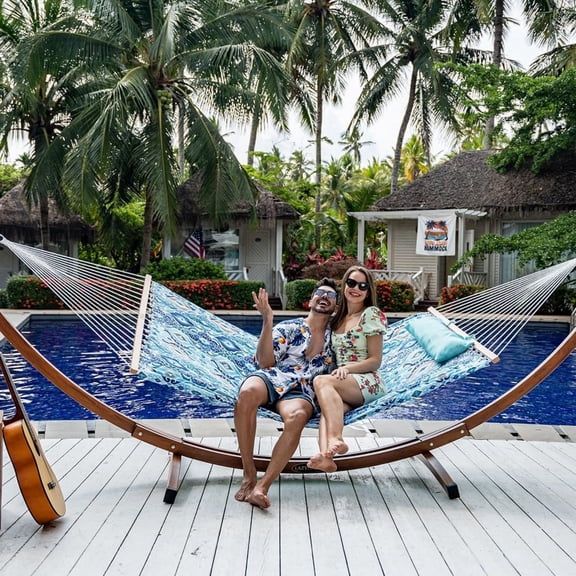 12FT Quilted Fabric Hammock with Soft Pillow, Double 2 Person Tree Hammock with Spreader Bar for Outdoor Outside Patio Garden Yard Pool Beach, 450lbs Capacity