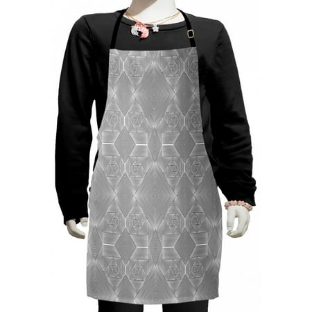 

Geometric Kids Apron Thin Lines Striped Contemporary Squares Triangles and Rectangles Boys Girls Apron Bib with Adjustable Ties for Cooking Baking Painting Charcoal Grey and White by Ambesonne