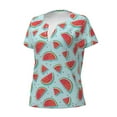 thumbnail image 3 of Wukai Watermelon Casual V-Neck Graphic Tees for Women: Lightweight and Breathable Summer Tops with Stylish Design-Large, 3 of 8
