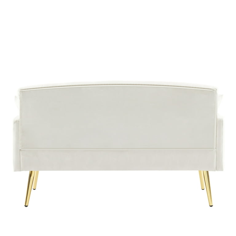 60 Velvet Loveseat Modern Comfy Loveseat Sofa Couch with Pillows and Gold Metal Legs iYofe Fabric: Beige Velvet