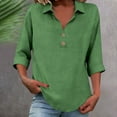 thumbnail image 2 of QETYUW 3/4 Sleeve T Shirts for Women Button Up V Neck Cotton Linen Tops Solid Color Plus Size Tshirts Summer Lightweight Tshirt, 2 of 6