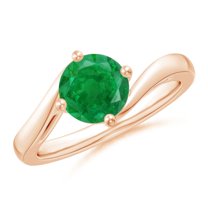 ANGARA Natural Classic Round 1.2 ct Emerald Solitaire Bypass Engagement Ring in 14K Rose Gold for Women (Size-7mm) | May Birthstone, Anniversary, Jewelry Gift for Women | Natural Emerald Ring