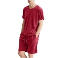 thumbnail image 2 of Maqroz Mens Sweatsuits 2 Piece Set Short Sleeve T-Shirt and Shorts Set Crew Neck Top with Elastic Waist Bottoms Casual Loungewear Soft Everyday Wear Lightweight Comfortable Home Outfit, 2 of 5