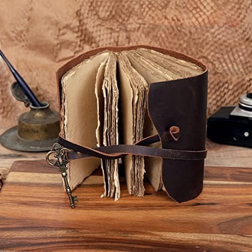 Leather Journal for Women Men, Deckle Edge Paper Leather Notebook of 180 GSM, Book of Shadows Journal Blank, Leather Bound Journal diary (Dark Brown)
