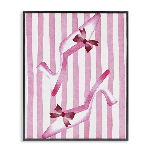 Stupell Industries Shabby Chic Bow Heels on Pink Stripes Black Framed Giclee Art, 11 x 14, by Camila Juncos
